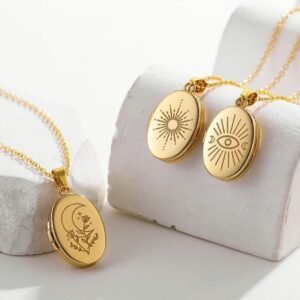 Relicario Dorado Sol/Luna/Ojo